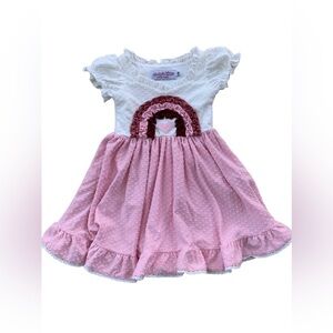Girl August Size 18 Months Pink White Rainbow Textured Boho Dress